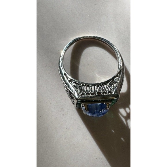 Art deco ANTIQUE CIRCA 1920 WHITE GOLD AND SAPPHIRE RING - Picture 8 of 9